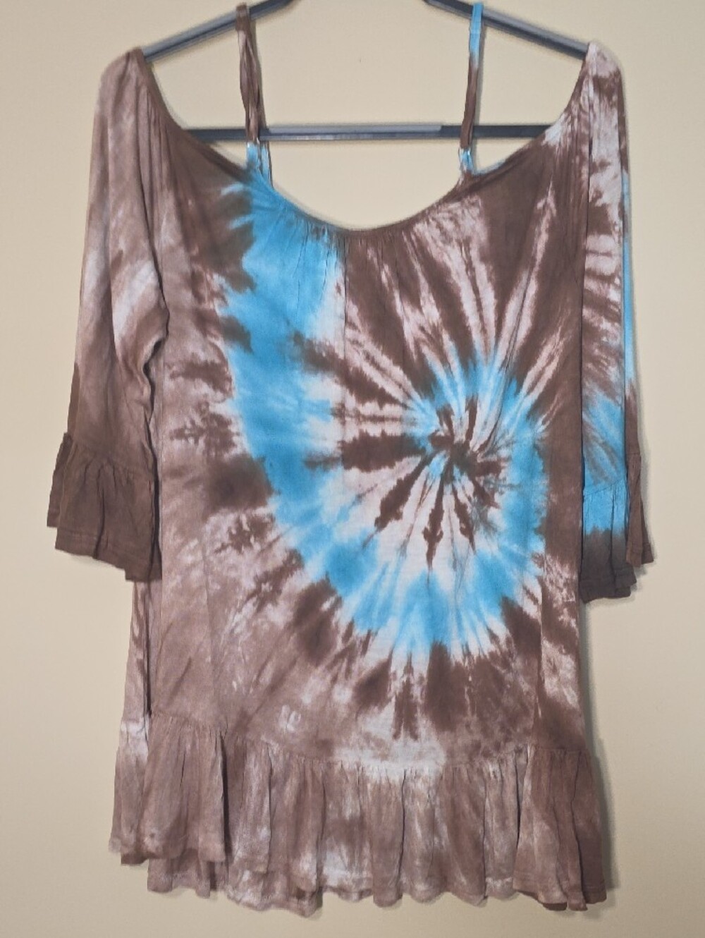 Indigo Thread Co. NIB Tie-Dye Ruffle Tunic | Size L | Boho Bell Sleeve Top - Picture 7 of 7